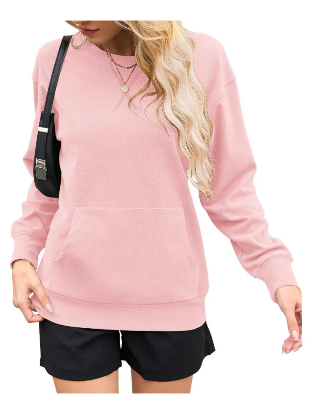 Oversized Crewneck Sweatshirt Kangaroo Pocket Long Sleeve Pullover